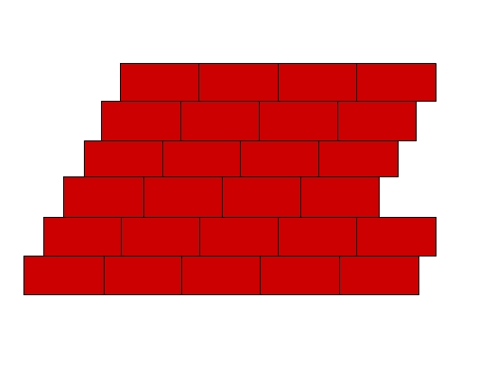 A wall made of bricks; 6 rows of rectangular blocks stacked one over another.