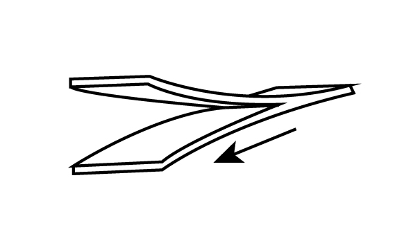 The diagram shows split edges of the metal sheet in alligatoring.